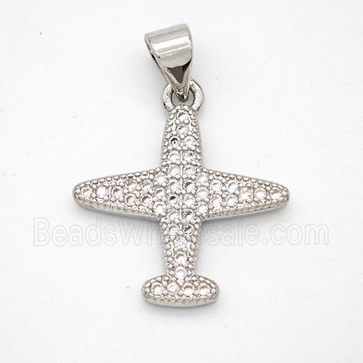 Copper Airplane Pendant Micropave Zirconia Platinum Plated