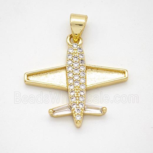 Copper Airplane Pendant Micropave Zirconia Gold Plated