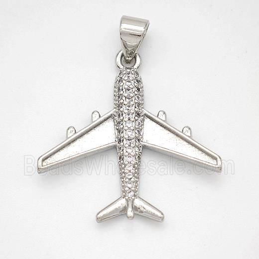 Copper Airplane Pendant Micropave Zirconia Platinum Plated