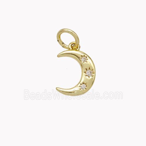 Copper Moon Pendant Micropave Zirconia Gold Plated