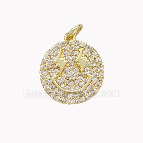 Copper Emoji Pendant Micropave Zirconia Lightning Gold Plated