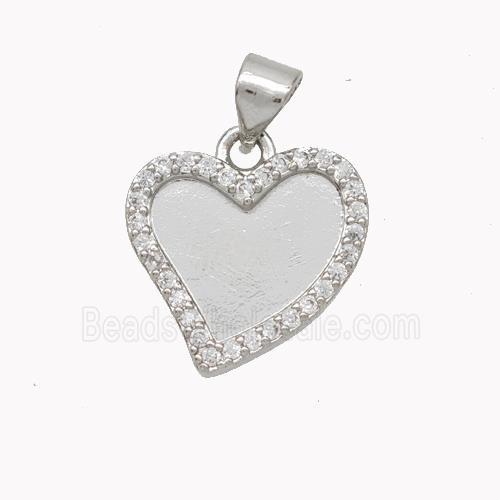 Copper Heart Pendant Pave Zirconia Platinum Plated