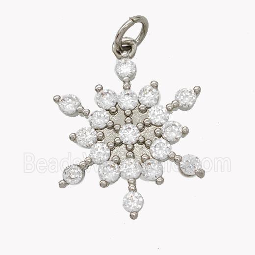Copper Snowflake Pendant Micropave Zirconia Platinum Plated