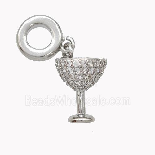 Copper Wine Cup Pendant Pave Zirconia Platinum Plated