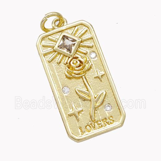 Copper Tarot Card Pendant Pave Zirconia Flower Gold Plated