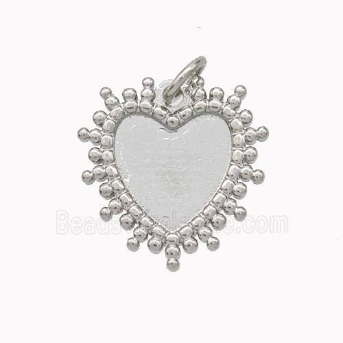 Copper Heart Pendant With Cabochon Pad Platinum Plated