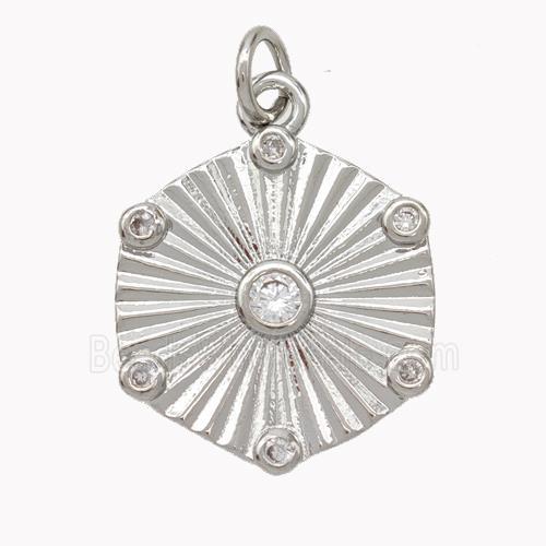 Copper Hexagon Pendant Pave Zirconia Platinum Plated