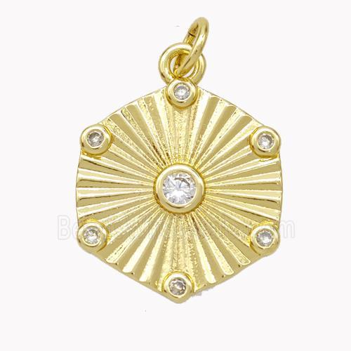 Copper Hexagon Pendant Pave Zirconia Gold Plated