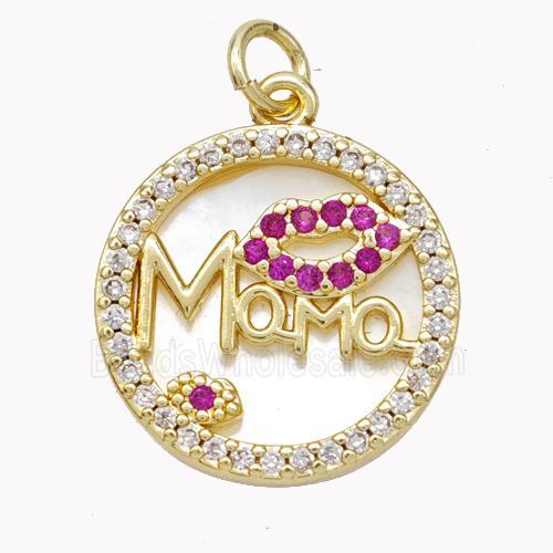 Copper MaMa Pendant Pave Shell Zirconia Lips Gold Plated