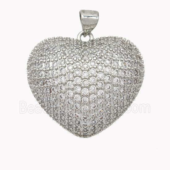 Copper Heart Pendant Micropave Zirconia Platinum Plated
