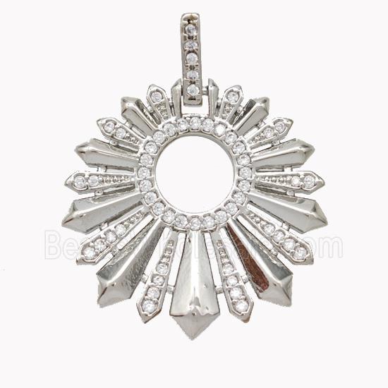 Copper Sun Ray Pendant Micropave Zirconia Platinum Plated