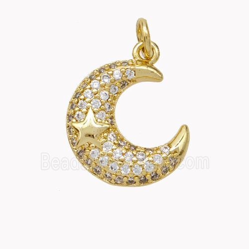 Copper Moon Pendant Pave Zirconia Star Gold Plated