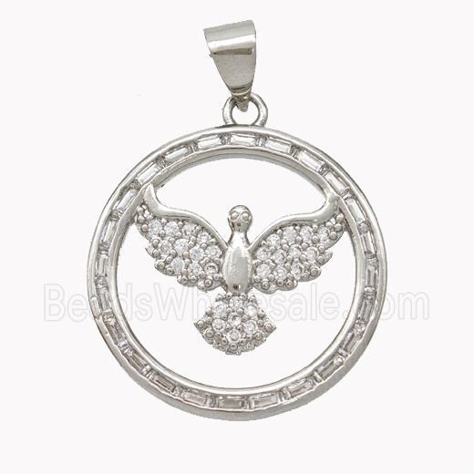 Copper Eagle Pendant Pave Zirconia Birds Platinum Plated