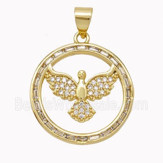 Copper Eagle Pendant Pave Zirconia Birds Gold Plated