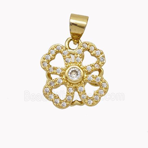 Copper Clover Pendant Pave Zirconia Gold Plated