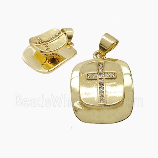 Copper Cross Pendant Pave Zirconia Rectangle Gold Plated
