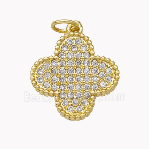 Copper Clover Pendant Pave Zirconia Gold Plated