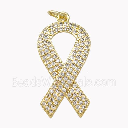 Copper Awareness Ribbons Pendant Pave Zirconia Gold Plated