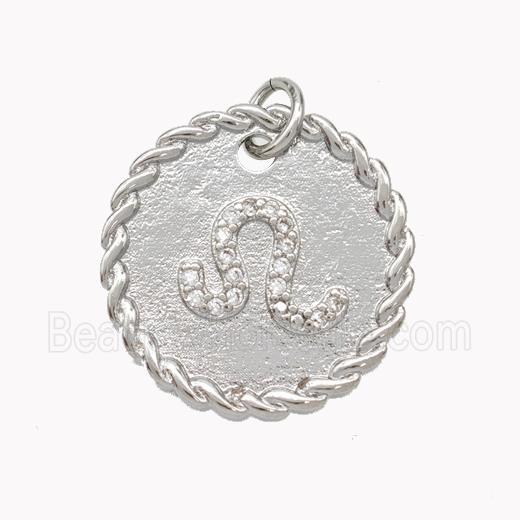 Sign Of Leo Copper Circle Pendant Pave Zirconia Zodiac Platinum Plated