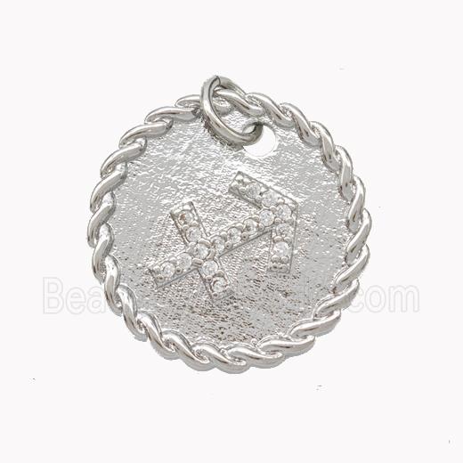 Sign Of Sagittarius Copper Circle Pendant Pave Zirconia Zodiac Platinum Plated
