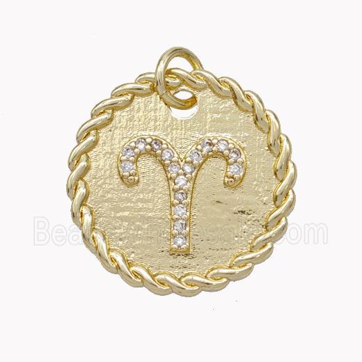 Sign Of Aries Copper Circle Pendant Pave Zirconia Zodiac Gold Plated