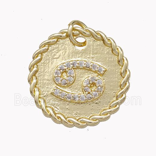 Sign Of Cancer Copper Circle Pendant Pave Zirconia Zodiac Gold Plated