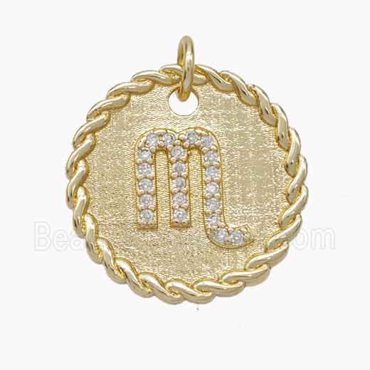 Sign Of Scorpio Copper Circle Pendant Pave Zirconia Zodiac Gold Plated