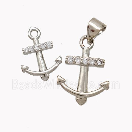 Copper Anchor Pendant Micropave Zirconia Platinum Plated