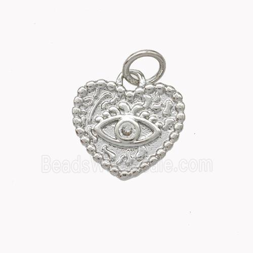 Copper Heart Eye Pendant Pave Zirconia Platinum Plated
