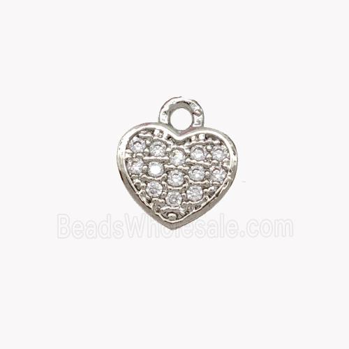 Copper Heart Pendant Pave Zirconia Platinum Plated