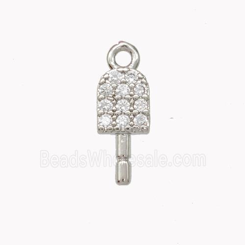 Ice Cream Charms Copper Pendant Pave Zirconia Platinum Plated