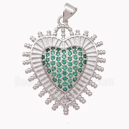 Copper Heart Pendant Micropave Zirconia Platinum Plated