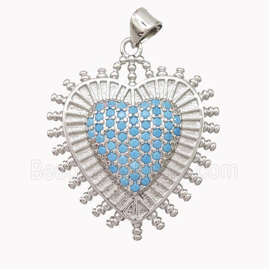 Copper Heart Pendant Micropave Zirconia Platinum Plated