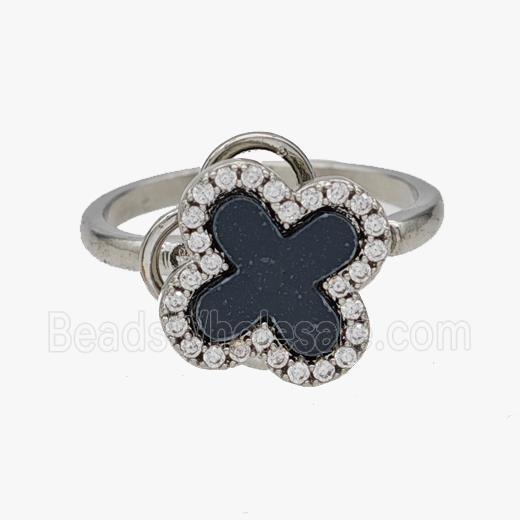 Copper Clover Rings Pave Zirconia Rotatable Adjustable Platinum Plated