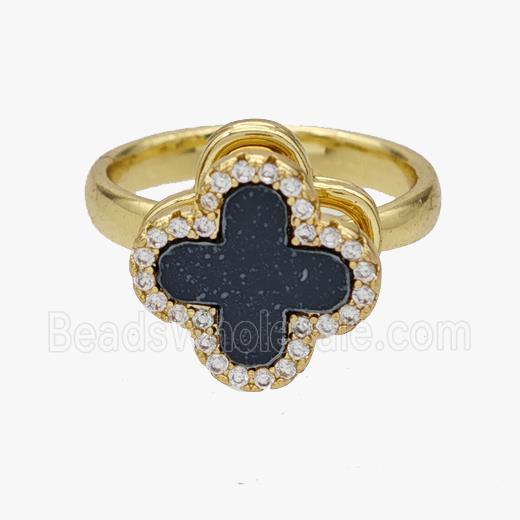 Copper Clover Rings Pave Zirconia Rotatable Adjustable Gold Plated