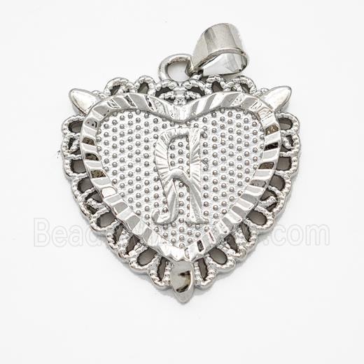 Copper Heart Pendant Letter-A Platinum Plated