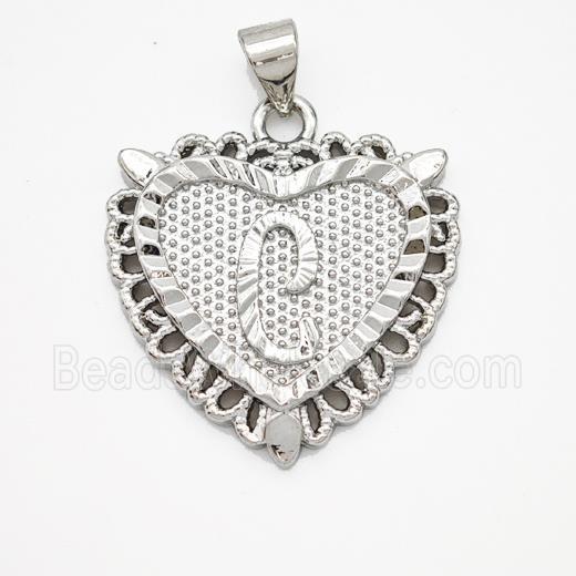 Copper Heart Pendant Letter-C Platinum Plated