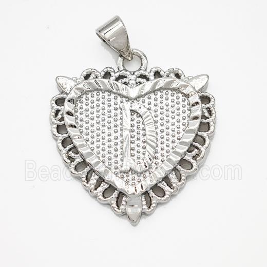Copper Heart Pendant Letter-D Platinum Plated