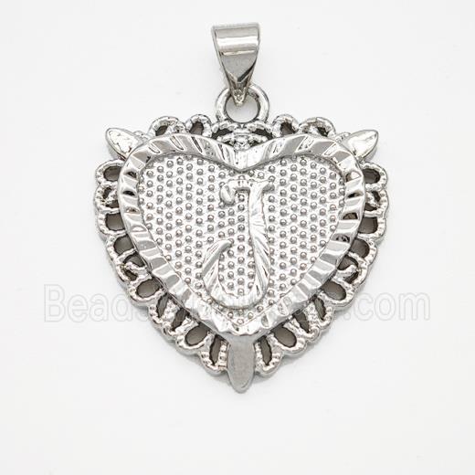 Copper Heart Pendant Letter-J Platinum Plated