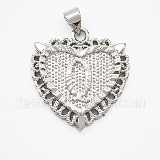 Copper Heart Pendant Letter-Q Platinum Plated