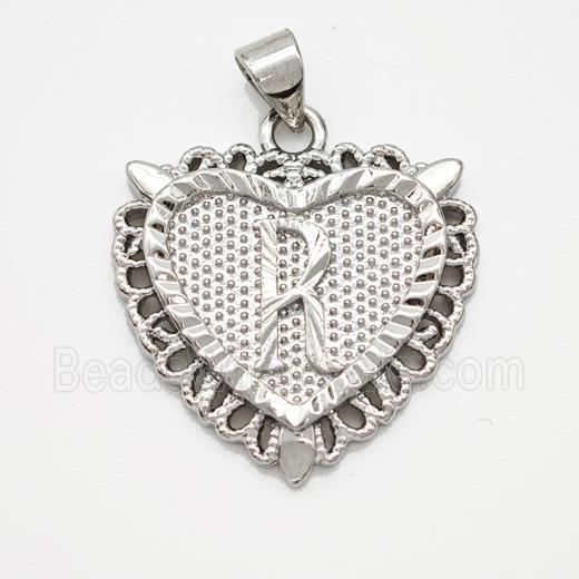Copper Heart Pendant Letter-R Platinum Plated
