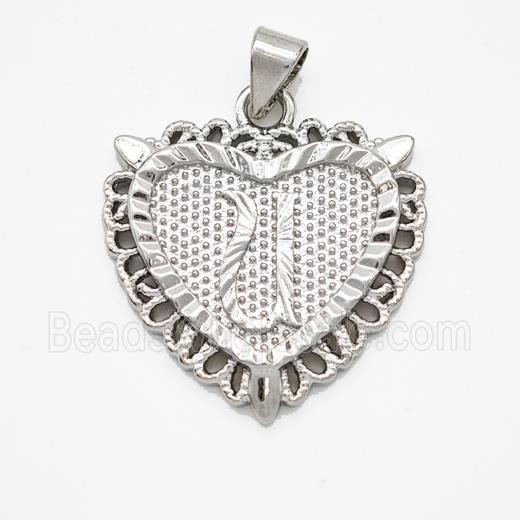 Copper Heart Pendant Letter-U Platinum Plated