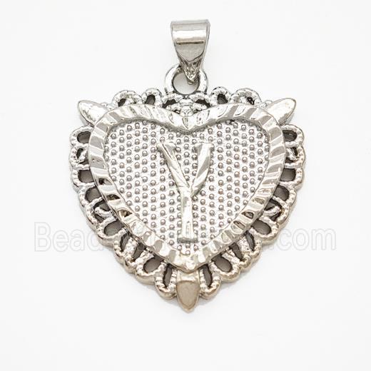Copper Heart Pendant Letter-Y Platinum Plated