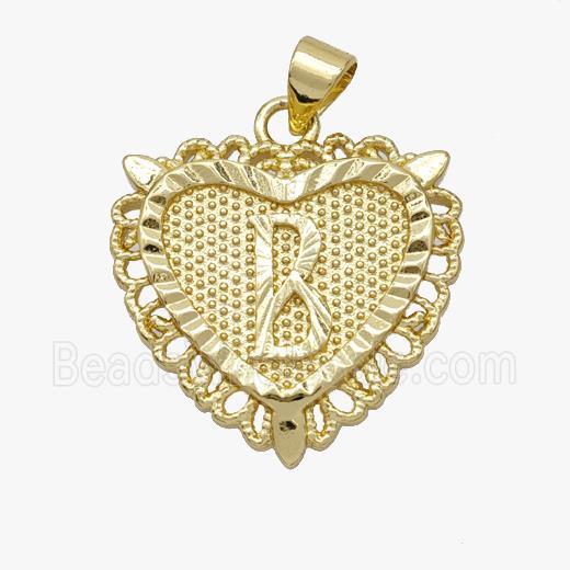 Copper Heart Pendant Letter-B Gold Plated