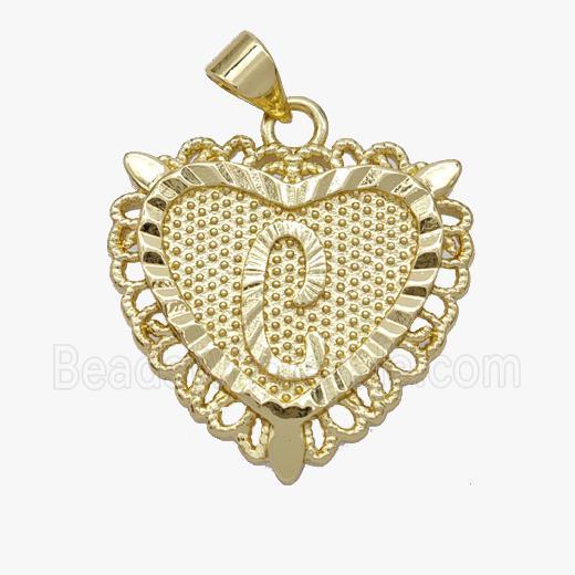 Copper Heart Pendant Letter-C Gold Plated
