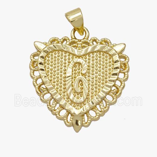 Copper Heart Pendant Letter-G Gold Plated