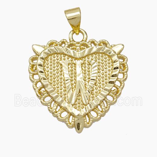 Copper Heart Pendant Letter-W Gold Plated
