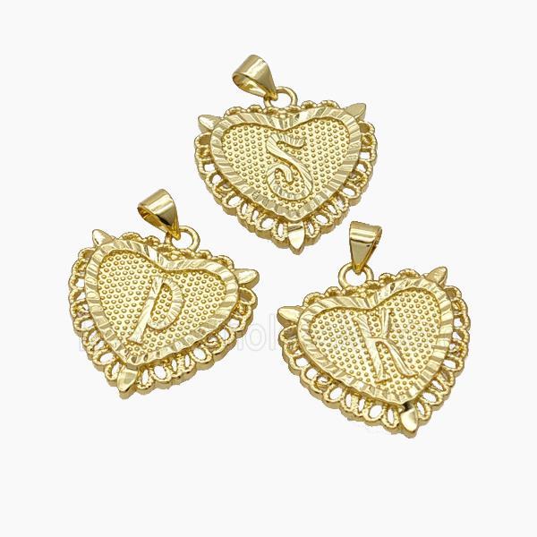 Copper Heart Letter Pendant Alphabet Gold Plated Mixed