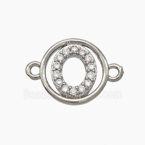Copper Letter-O Connector Pave Zirconia Circle Platinum Plated