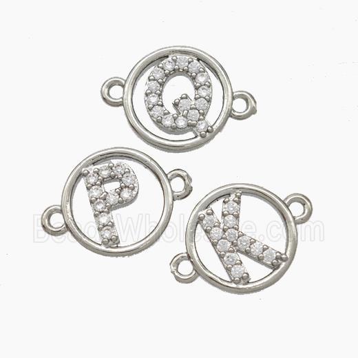Copper Alphabet Connector Pave Zirconia Mix Letters Circle Platinum Plated